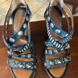Candie's Black and Gold Studded Sandals